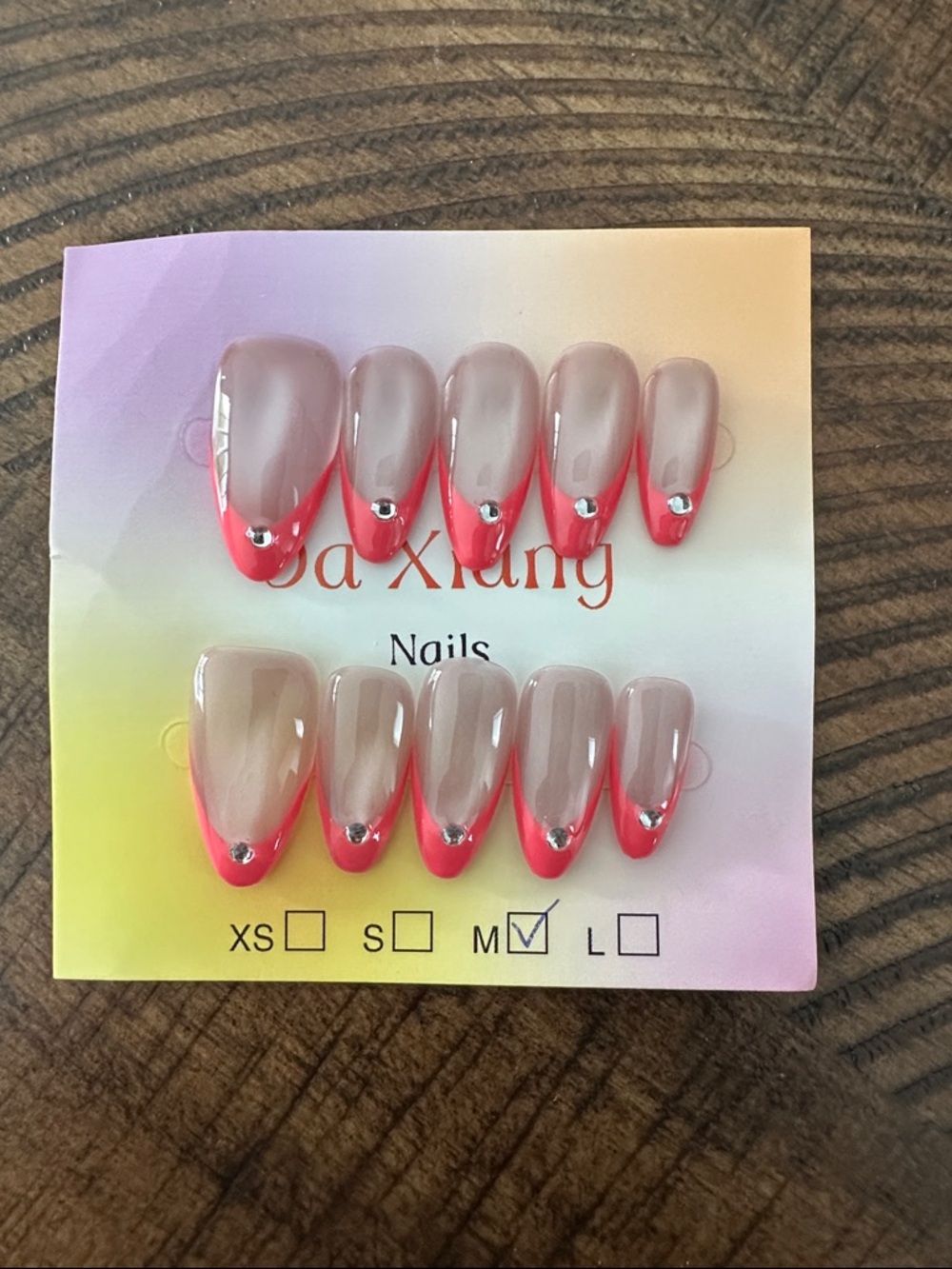 Neon Pink French Tip Press-On Nails with Rhinestones